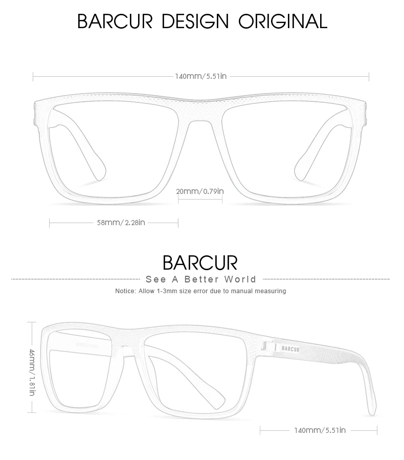 BARCUR Design TR90 Sunglasses Men Polarized Light Weight Sports Sun Glasses Women Eyewear Accessory Oculos UVAB Protection
