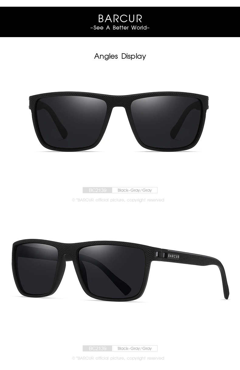 BARCUR Design TR90 Sunglasses Men Polarized Light Weight Sports Sun Glasses Women Eyewear Accessory Oculos UVAB Protection
