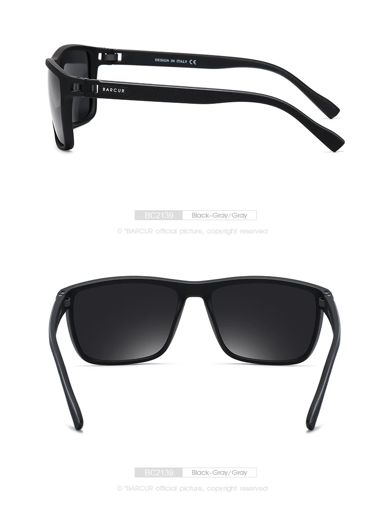 BARCUR Design TR90 Sunglasses Men Polarized Light Weight Sports Sun Glasses Women Eyewear Accessory Oculos UVAB Protection