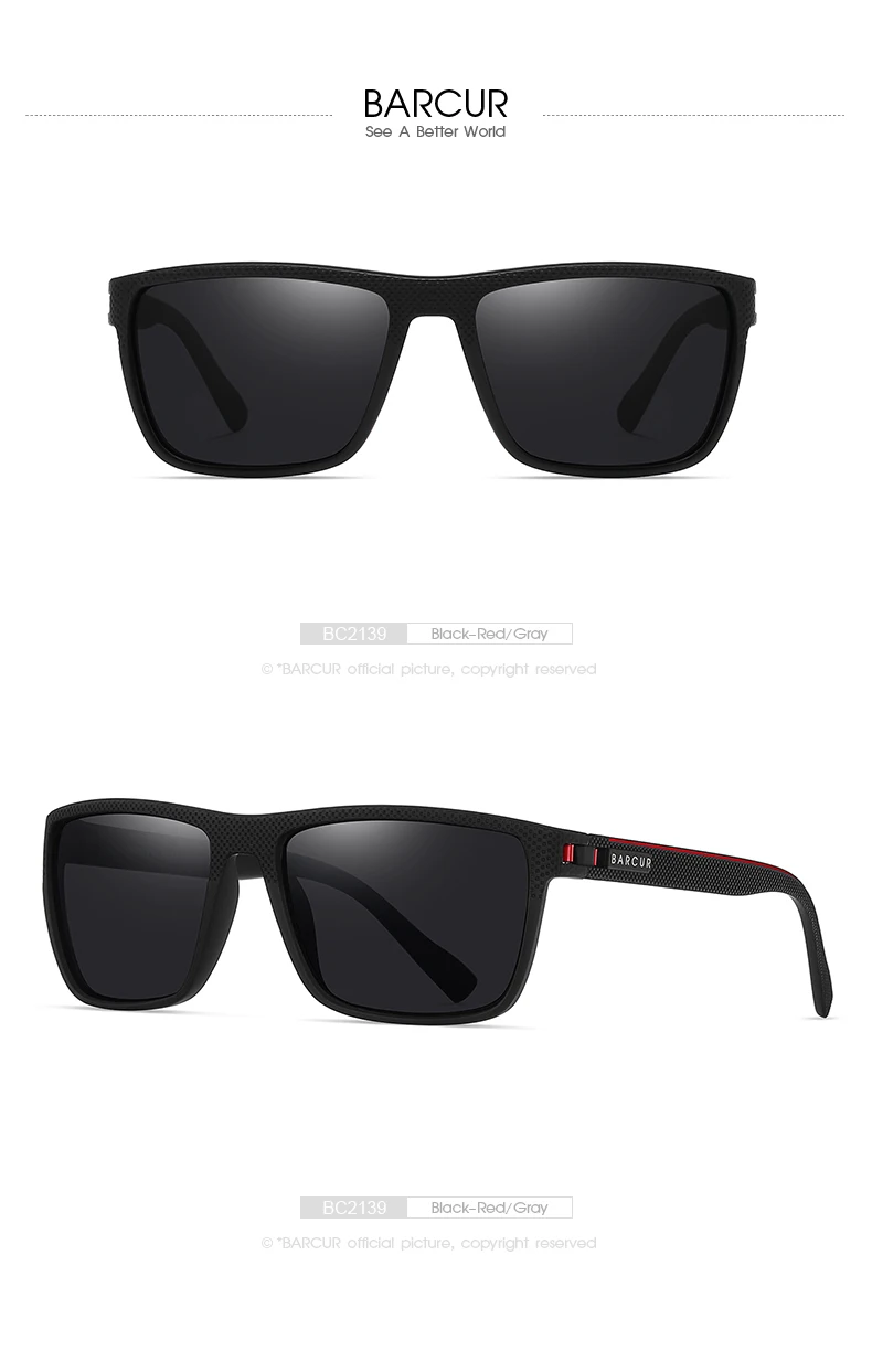 BARCUR Design TR90 Sunglasses Men Polarized Light Weight Sports Sun Glasses Women Eyewear Accessory Oculos UVAB Protection