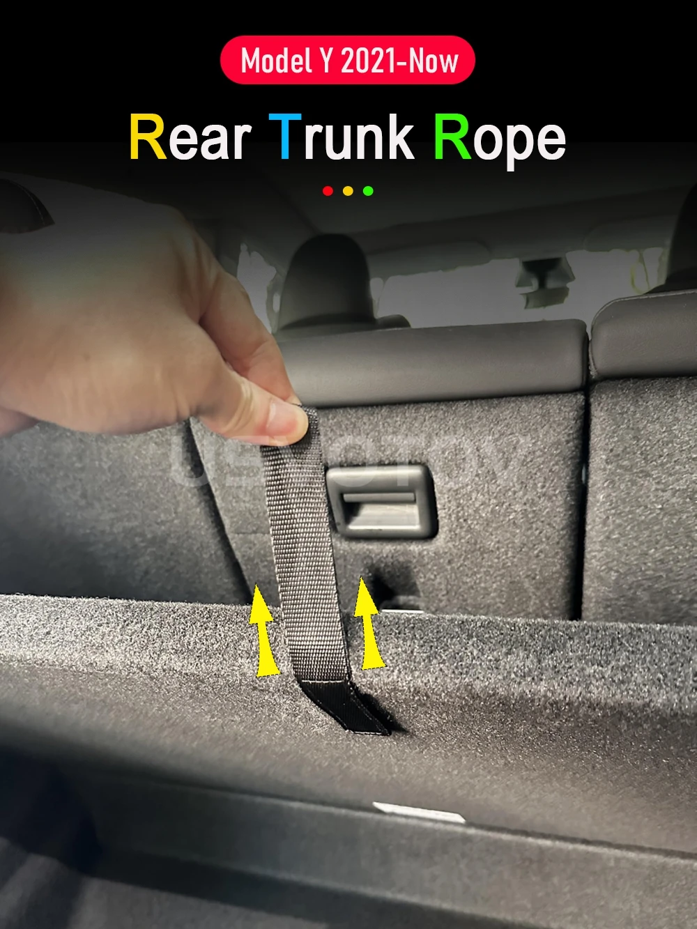For Tesla Model Y Rear Trunk Rope DrawString Open Tail Box Cover Handle Pull Strap Car Organizer Accessories Mat Protection Pad