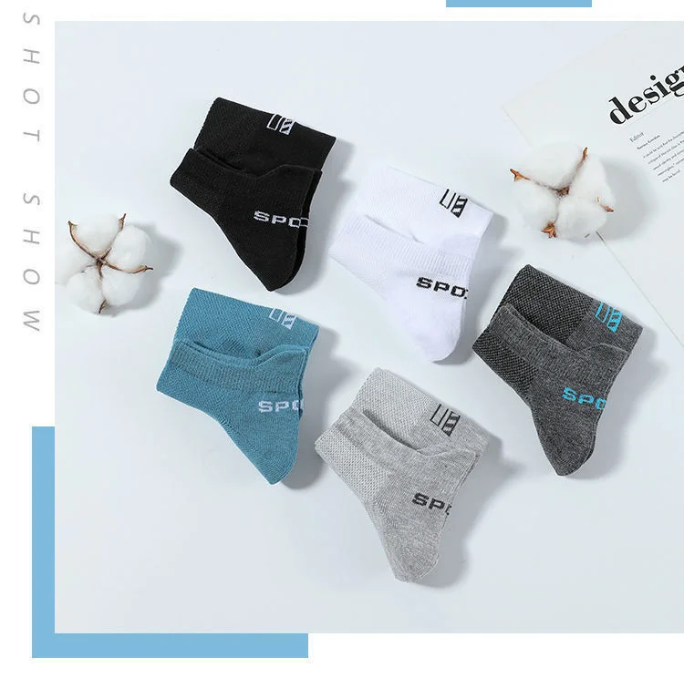 5Pairs High Quality Men Ankle Socks Breathable Cotton Sports Socks Mesh Casual Athletic Summer Thin Cut Short Sokken Size 38-45