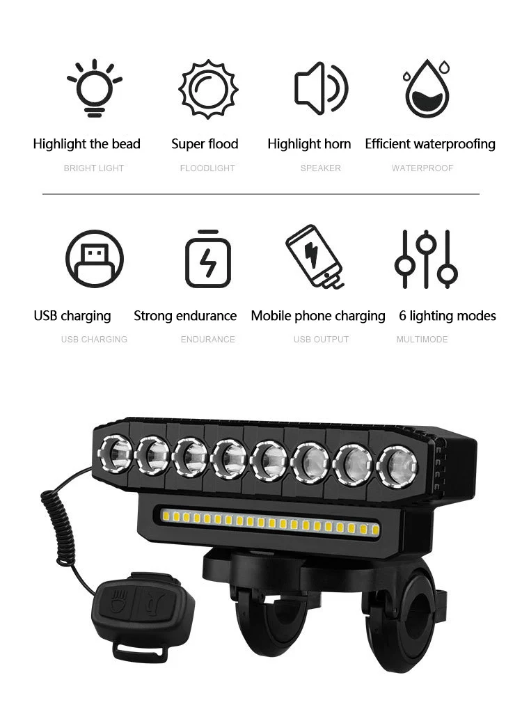 5/8 LED Bicycle Front Light USB Rechargeable 130dB Cycling Bike Horn Easy to Install 6 Modes Bicycle Bell Light