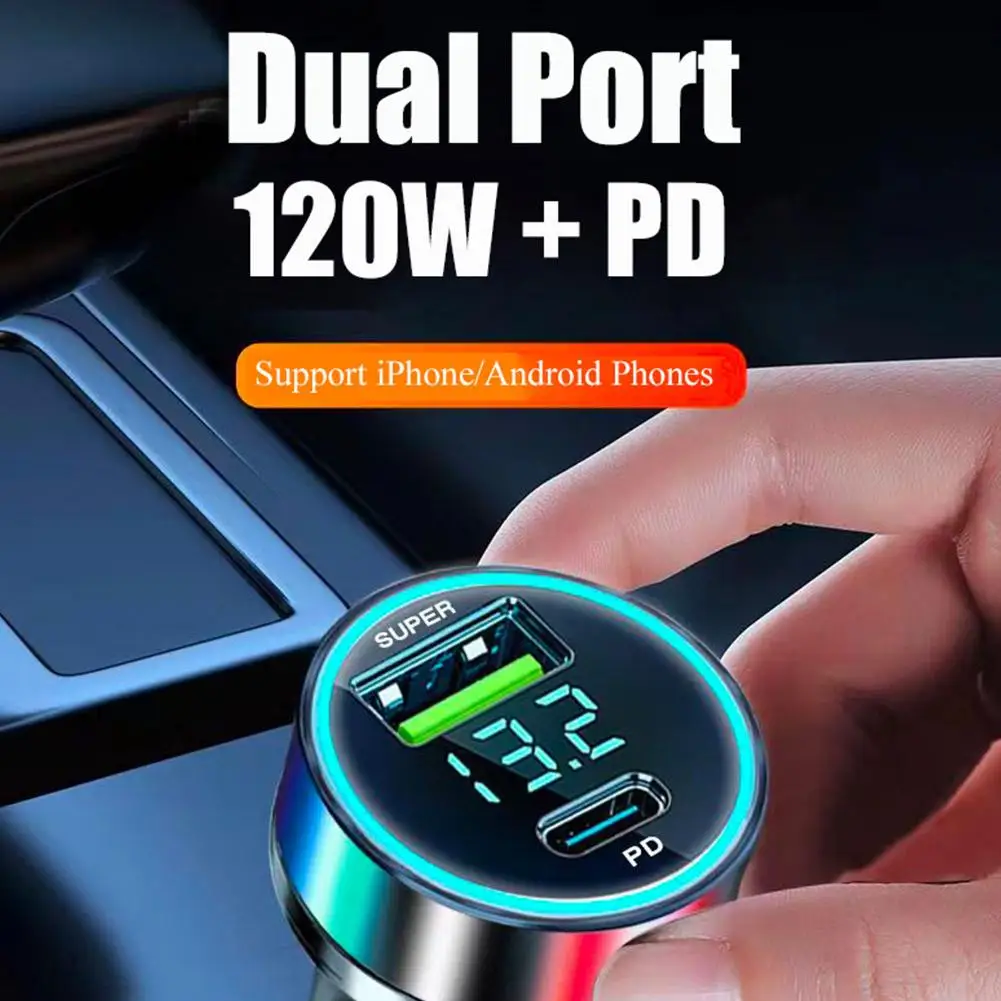 2 Port Super Fast USB Car Charger For iPhone 14 Pro Max 13 12 11 Samsung S23 S22 120W Quick Charging Adapter