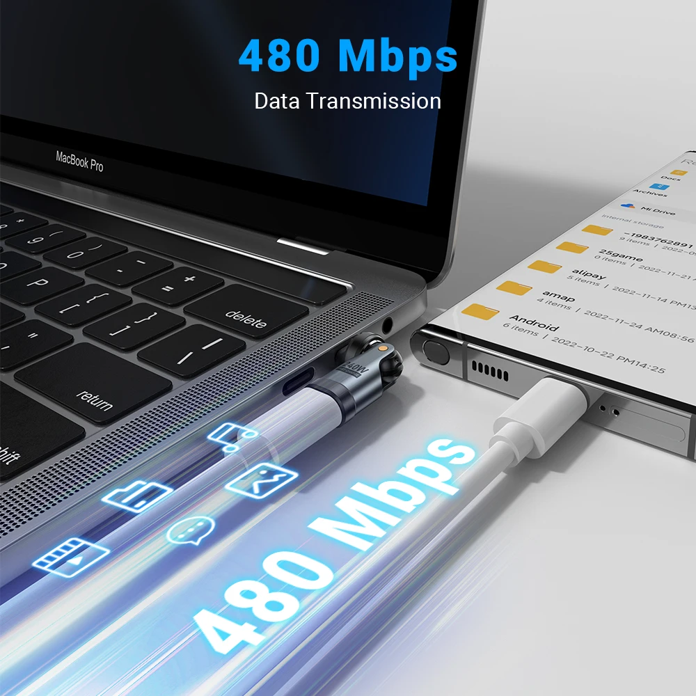 AUFU PD240W USB C to Type C OTG Adapter 540 Rotation 5A Fast Charge Cable Converter for iPhone 16 MacBook Samsung Xiaomi Laptop