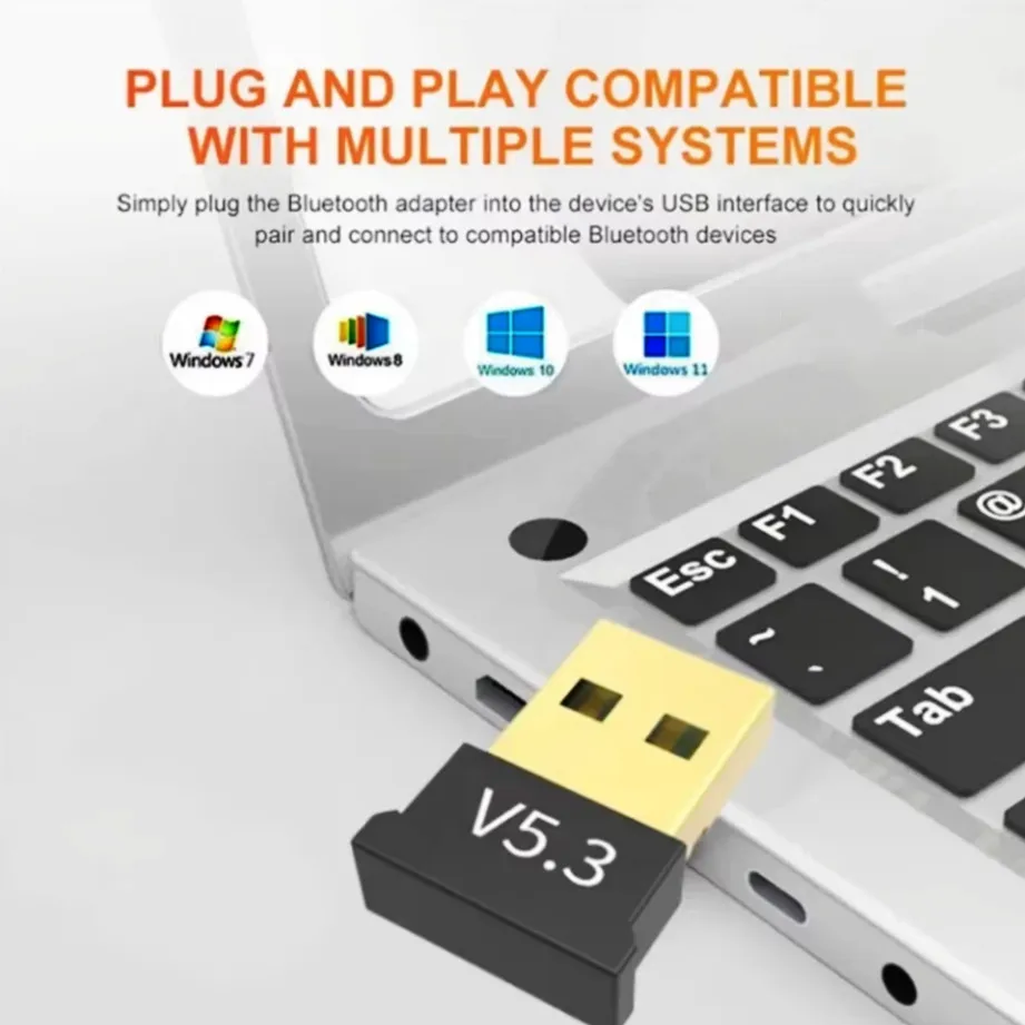 USB Bluetooth 5.3 Adapter for PC Laptop Computer Wireless Dongle Bluetooth Adapter Support Mouse Keyboard Windows 7/8.1/10/11