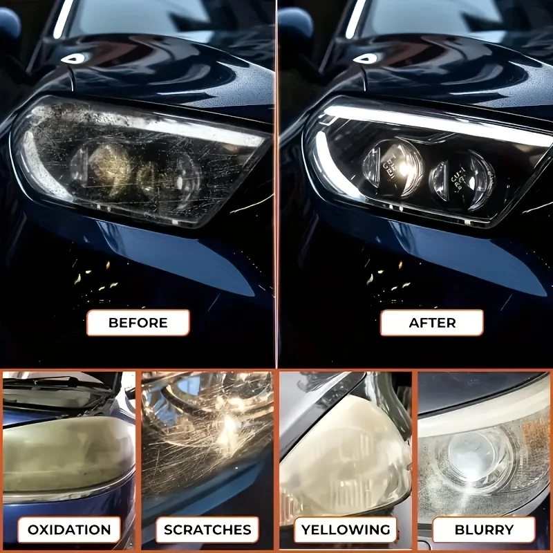 Car Headlight Restoration Polishing Kits Headlamp Scratch Remover Repair Cleaning Paste Remove Oxidation Headlight Polish Liquid