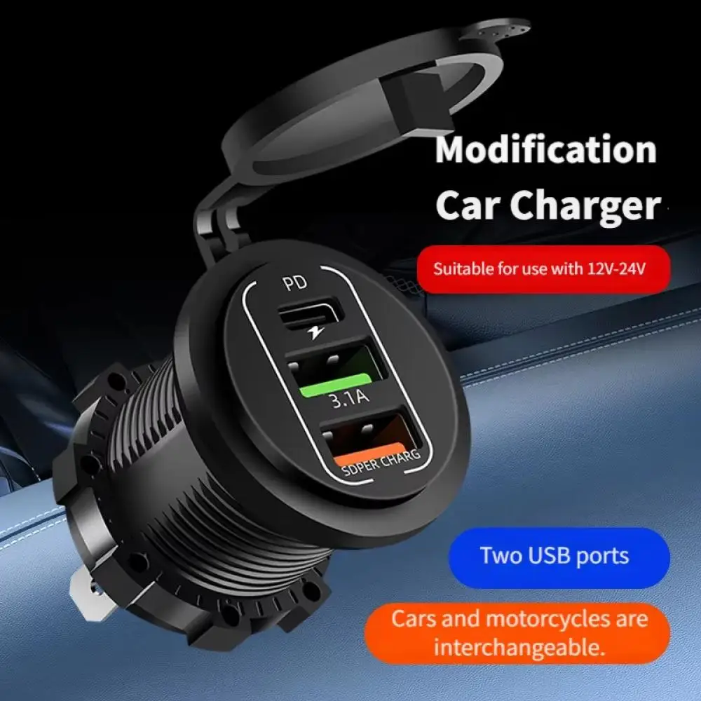 NEW 4 Ports Dual PD Dual QC 3.0 USB Car Charger with Voltmeter Socket Power Outlet Adapter Waterproof for 12V/24V Car Boat