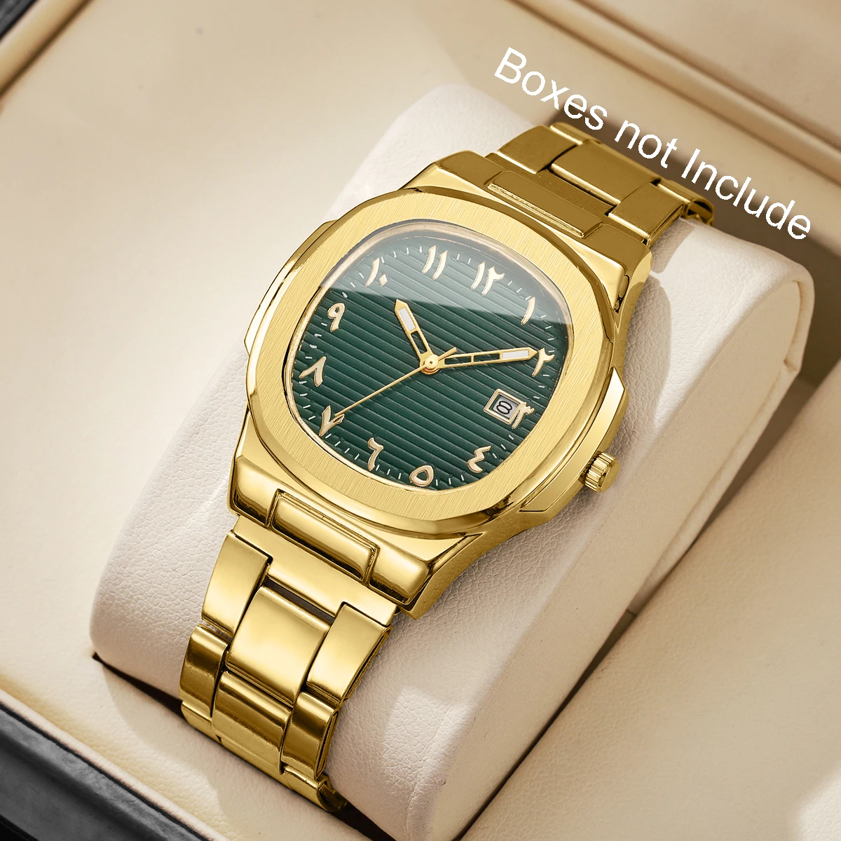 Luxury Men Business Watches Fashion Square Dial Stainless Steel Strap Quartz Watch with Calendar For Mens Clock(Without Box)