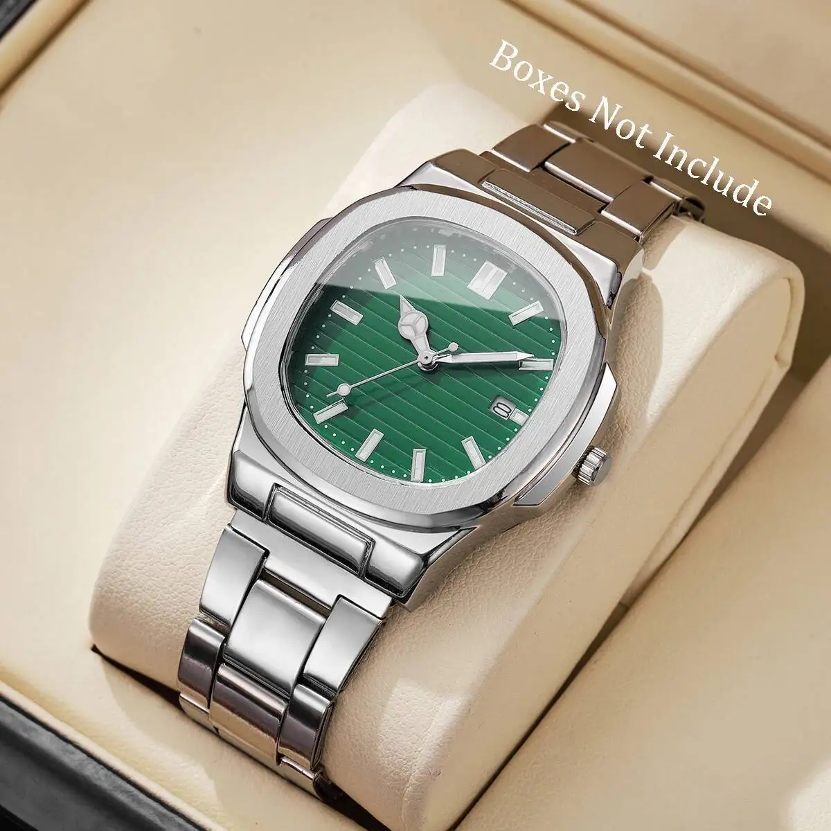 Luxury Men Business Watches Fashion Square Dial Stainless Steel Strap Quartz Watch with Calendar For Mens Clock(Without Box)