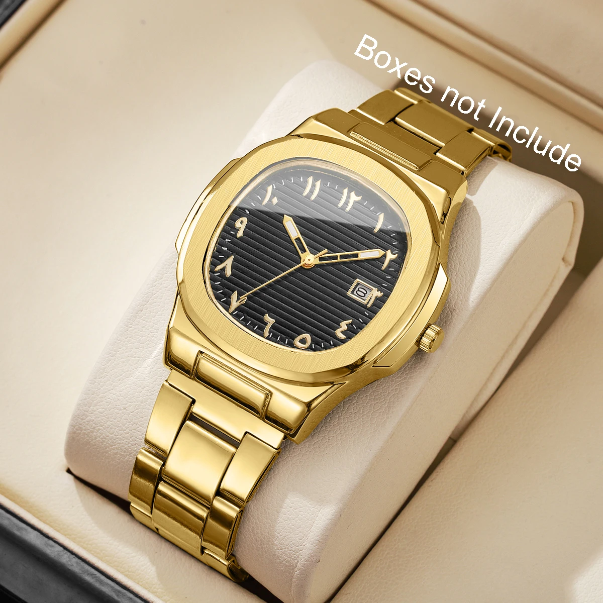 Luxury Men Business Watches Fashion Square Dial Stainless Steel Strap Quartz Watch with Calendar For Mens Clock(Without Box)