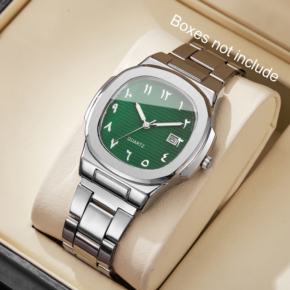 Luxury Men Business Watches Fashion Square Dial Stainless Steel Strap Quartz Watch with Calendar For Mens Clock(Without Box)