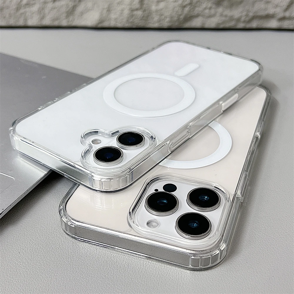 Magnetic Attraction Clear Original Case For Iphone 16 15 14 13 12 Mini 17 Air 11 Pro Max 7 8 Plus Xs Xr Se Magsafe Magnet Cover