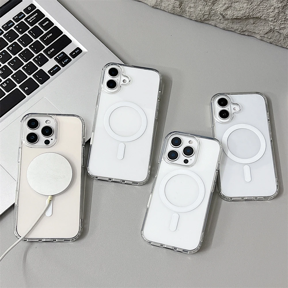 Magnetic Attraction Clear Original Case For Iphone 16 15 14 13 12 Mini 17 Air 11 Pro Max 7 8 Plus Xs Xr Se Magsafe Magnet Cover