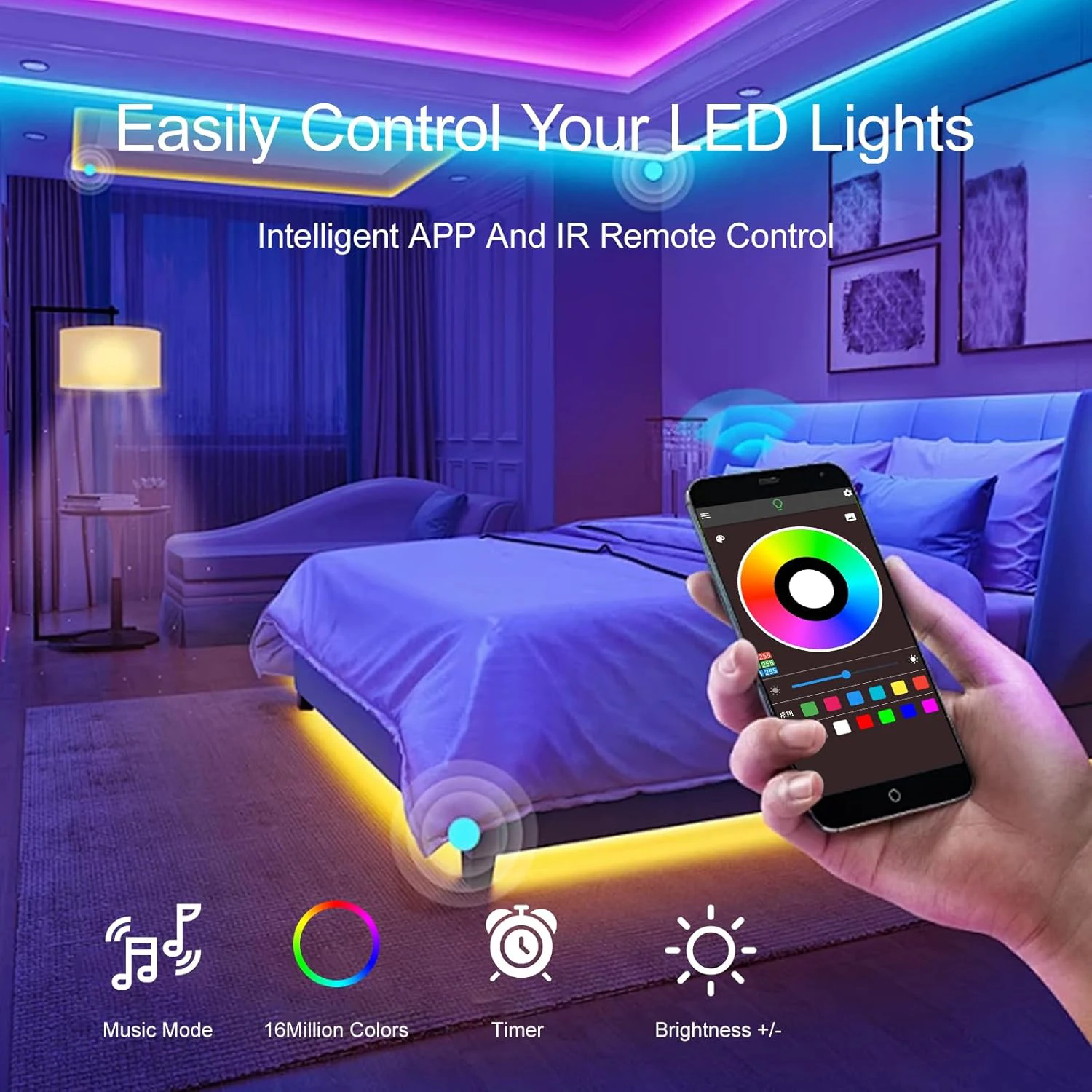 Led Strip Lights Music Sync Led Lights Room with APP Control, Flexible Ribbon Tape Lights for Home Party Decor TV Backlight