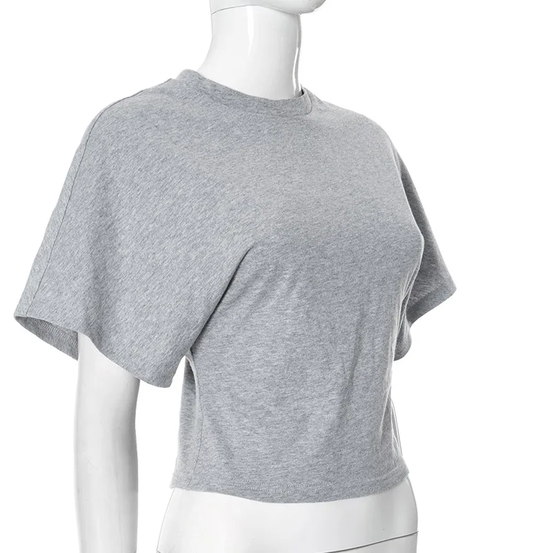 Fashion Casual Solid Gray Cropped T-shirt 2025 Woman Clothes O-neck Corset Tops Streetwear Girls Spring Summer Short Tee Shirts