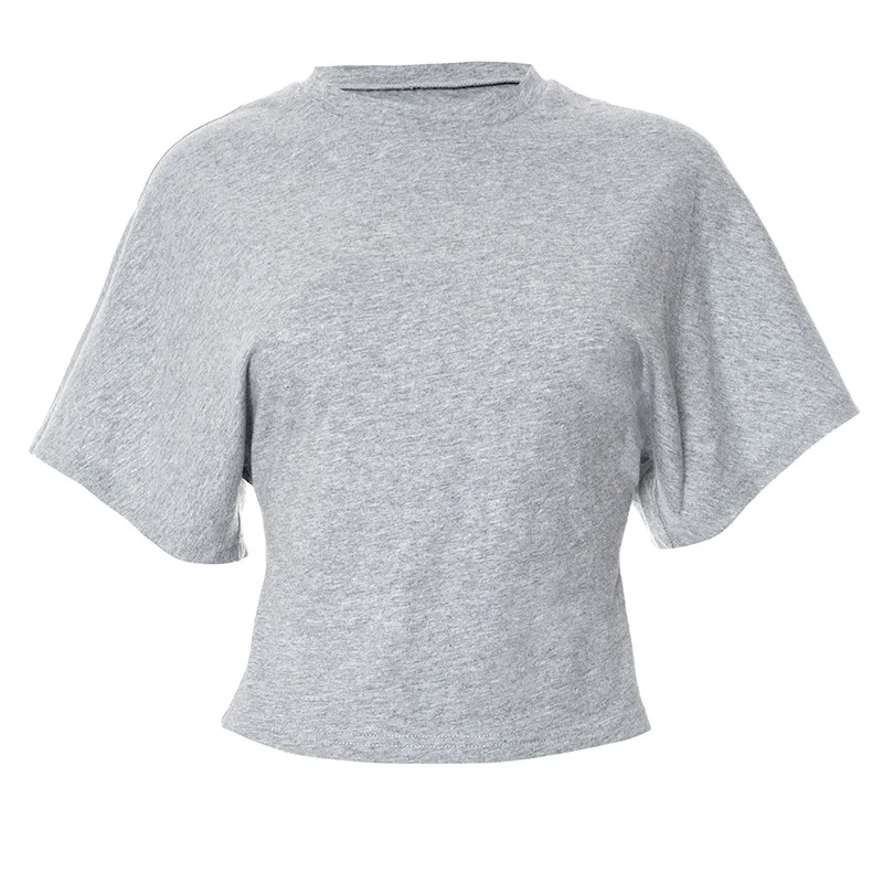 Fashion Casual Solid Gray Cropped T-shirt 2025 Woman Clothes O-neck Corset Tops Streetwear Girls Spring Summer Short Tee Shirts