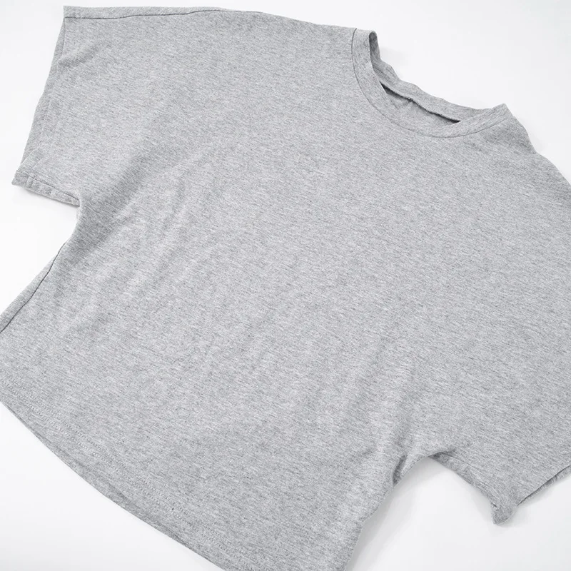 Fashion Casual Solid Gray Cropped T-shirt 2025 Woman Clothes O-neck Corset Tops Streetwear Girls Spring Summer Short Tee Shirts