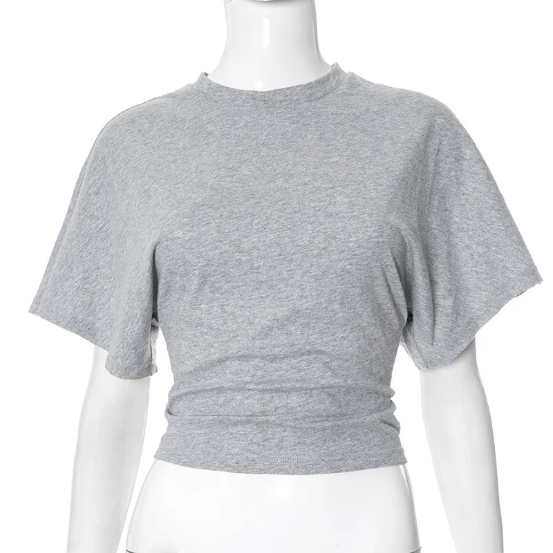 Fashion Casual Solid Gray Cropped T-shirt 2025 Woman Clothes O-neck Corset Tops Streetwear Girls Spring Summer Short Tee Shirts