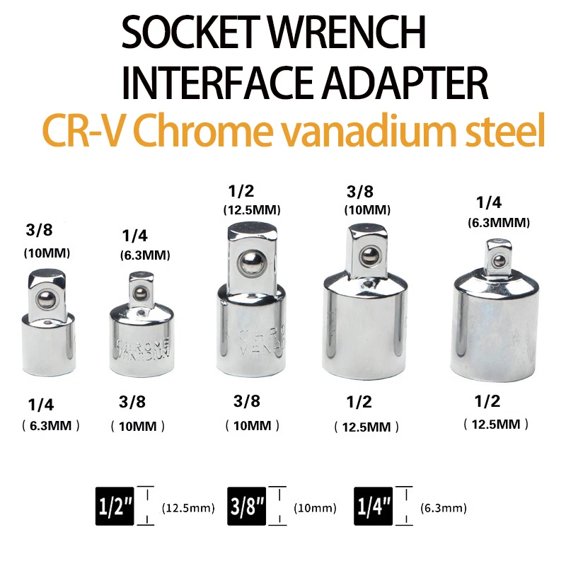 1/4" 3/8" 1/2" Ratchet Wrench Adapter Chrome Vanadium Sleeve Drive Socket Converter Wrench Transform Joint