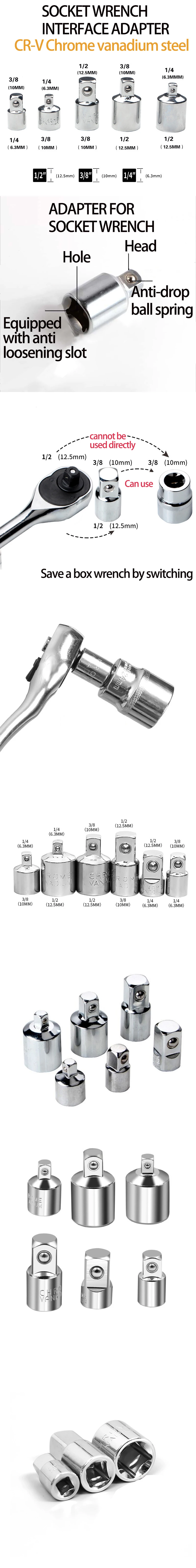 1/4" 3/8" 1/2" Ratchet Wrench Adapter Chrome Vanadium Sleeve Drive Socket Converter Wrench Transform Joint