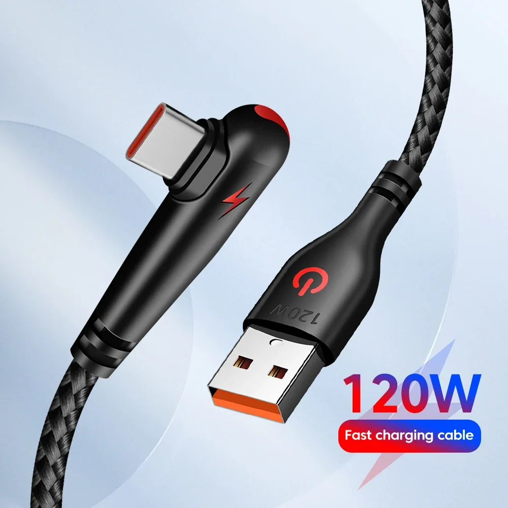 NNBILI 120W USB To Type-C Cable 90 Degree Elbow Mobile Phone Fast Charging For Huawei Mate 60 Xiaomi Samsung Charger Data Wire