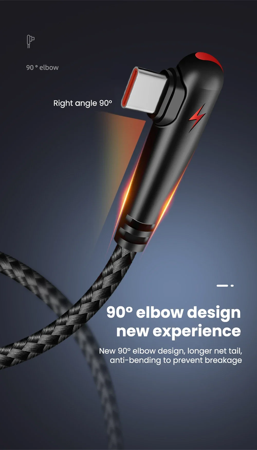 NNBILI 120W USB To Type-C Cable 90 Degree Elbow Mobile Phone Fast Charging For Huawei Mate 60 Xiaomi Samsung Charger Data Wire