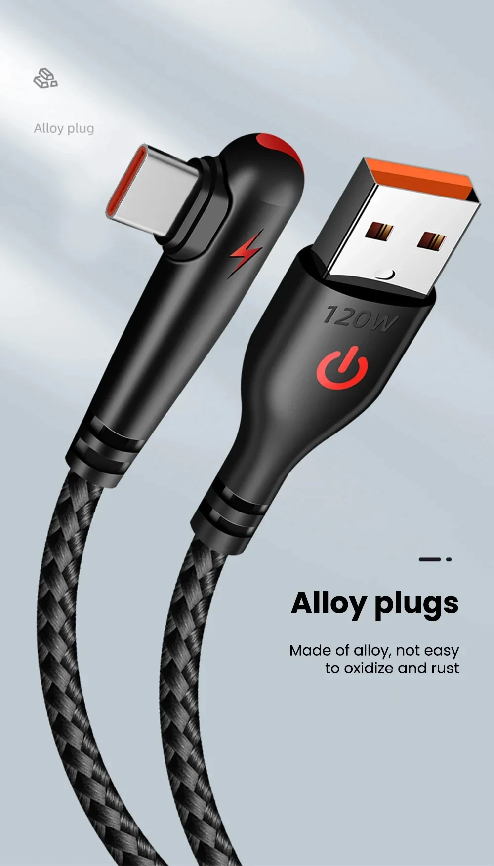 NNBILI 120W USB To Type-C Cable 90 Degree Elbow Mobile Phone Fast Charging For Huawei Mate 60 Xiaomi Samsung Charger Data Wire
