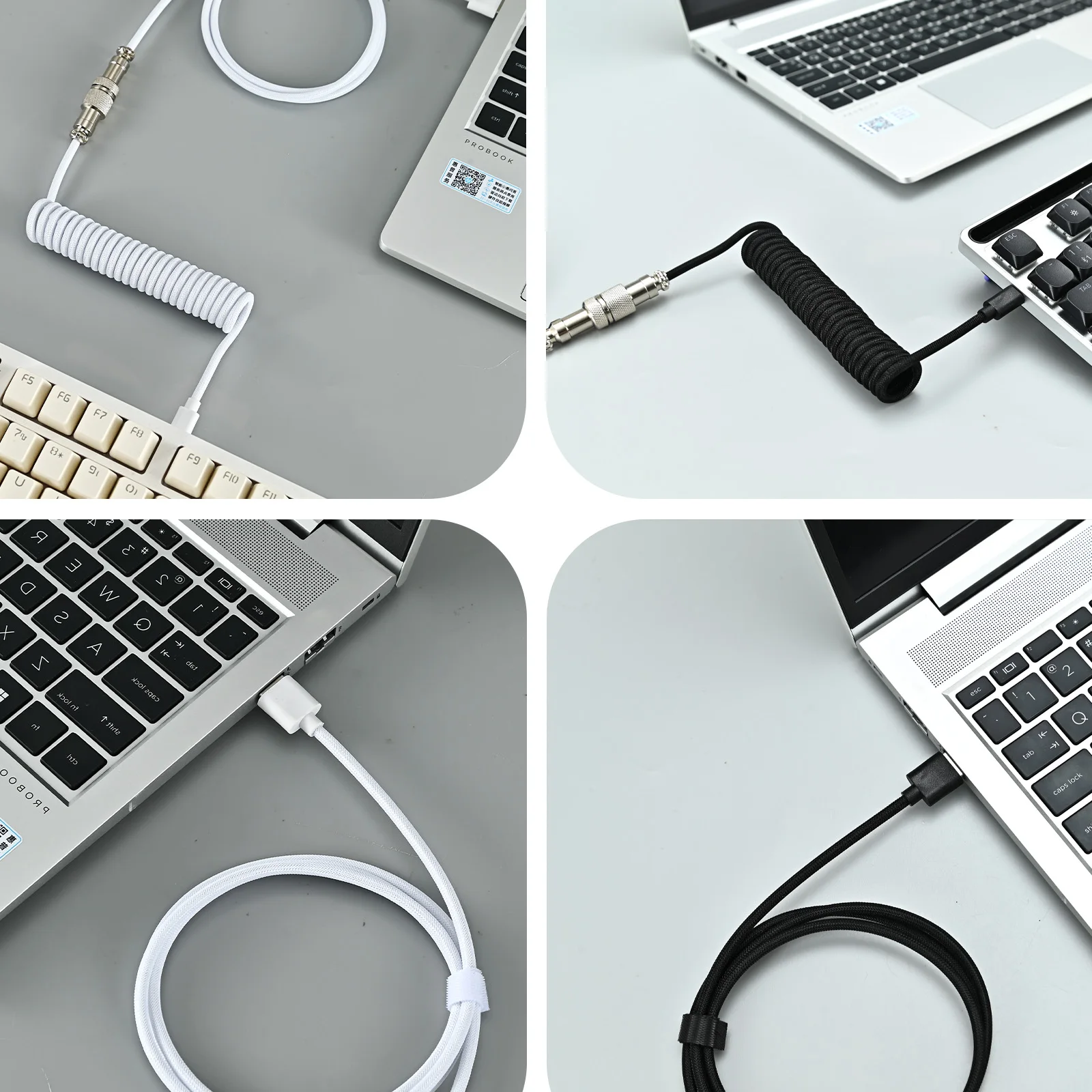 Coiled Keyboard Cable Type C To USB-A Mechanical Keyboard Cable Detachable Metal Aviator Double Sleeved Wire For Gaming Keyboard
