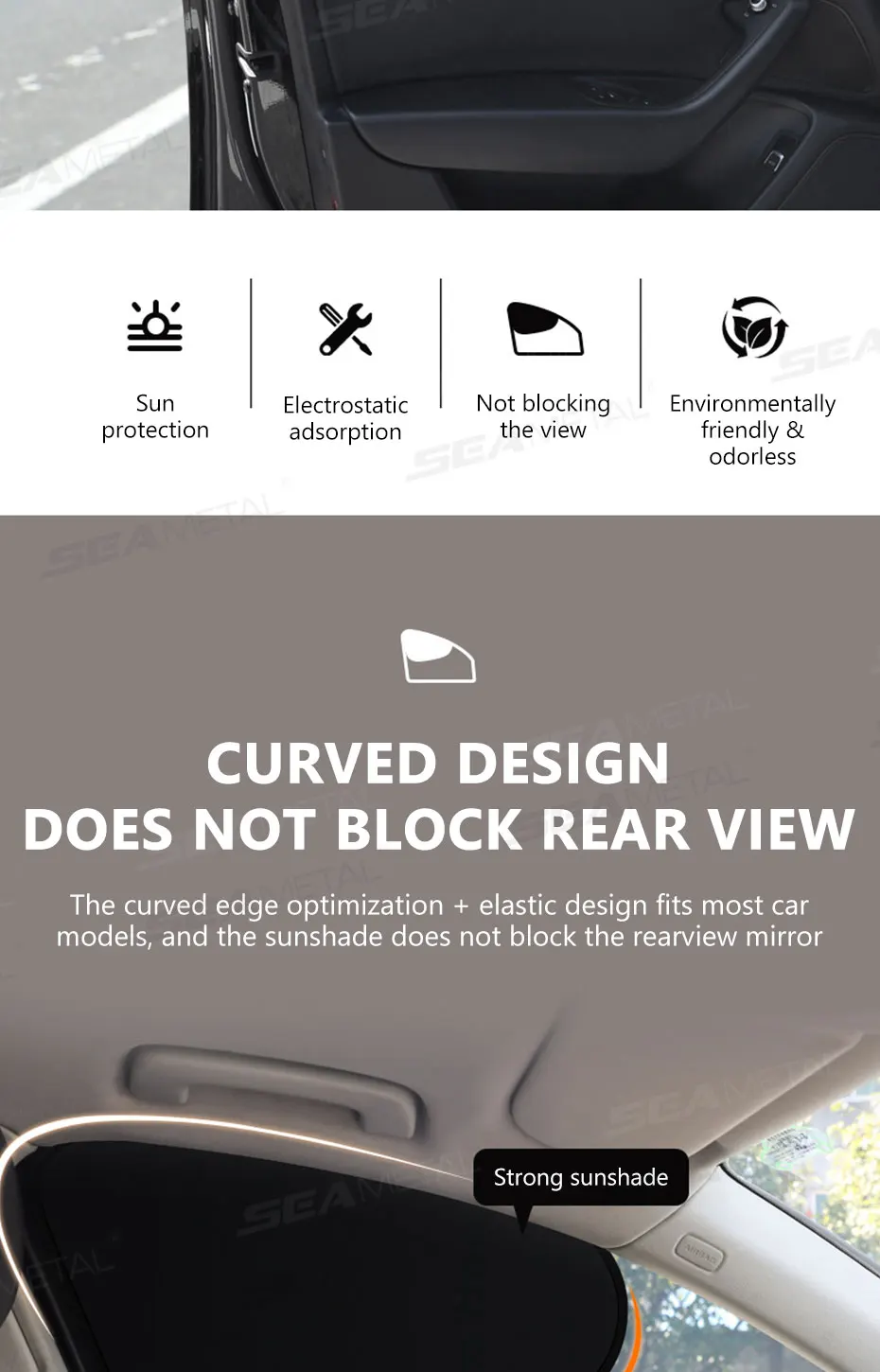 SEAMETAL Electrostatic Sun Visor for Car Side Window 4-Layer Sun Shade Curtains Anti-Glare UV-Blocker Auto Sun Protection Cover