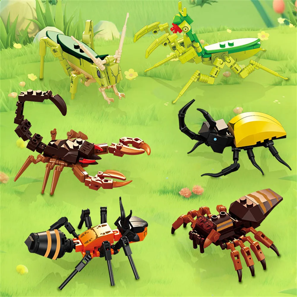 Moc Insect Animal Model Bee Ant Butterfly Cricket Grasshopper Set Building Blocks Diy Children Puzzle Assemble Toys Boy Kid Gift