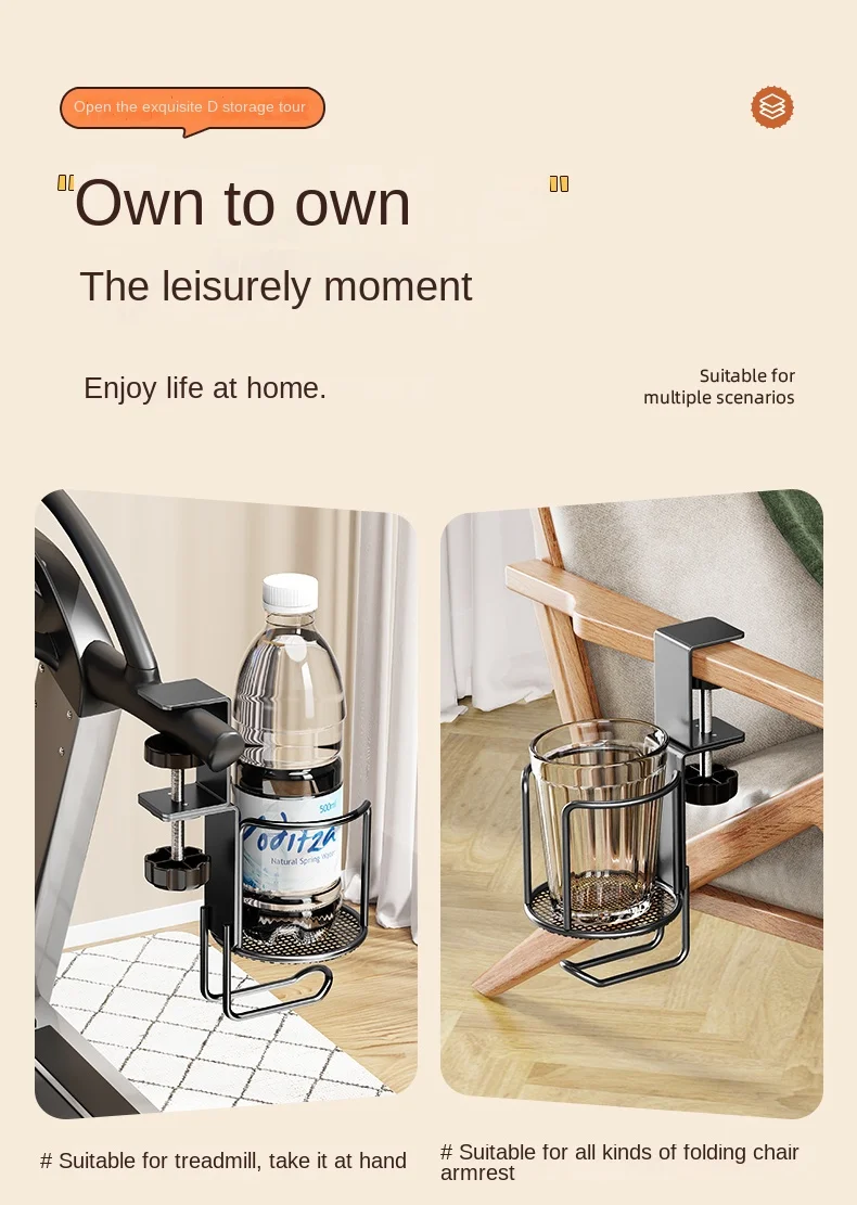 2 in 1 No Drill Desk Cup Holder Adjustable Upgraded Arm Clamp Stand 360 Degree Rotating Table Edge Clamp Anti-Fall Cup Holder