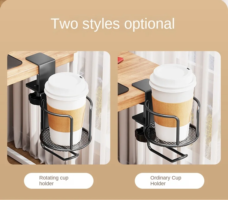 2 in 1 No Drill Desk Cup Holder Adjustable Upgraded Arm Clamp Stand 360 Degree Rotating Table Edge Clamp Anti-Fall Cup Holder