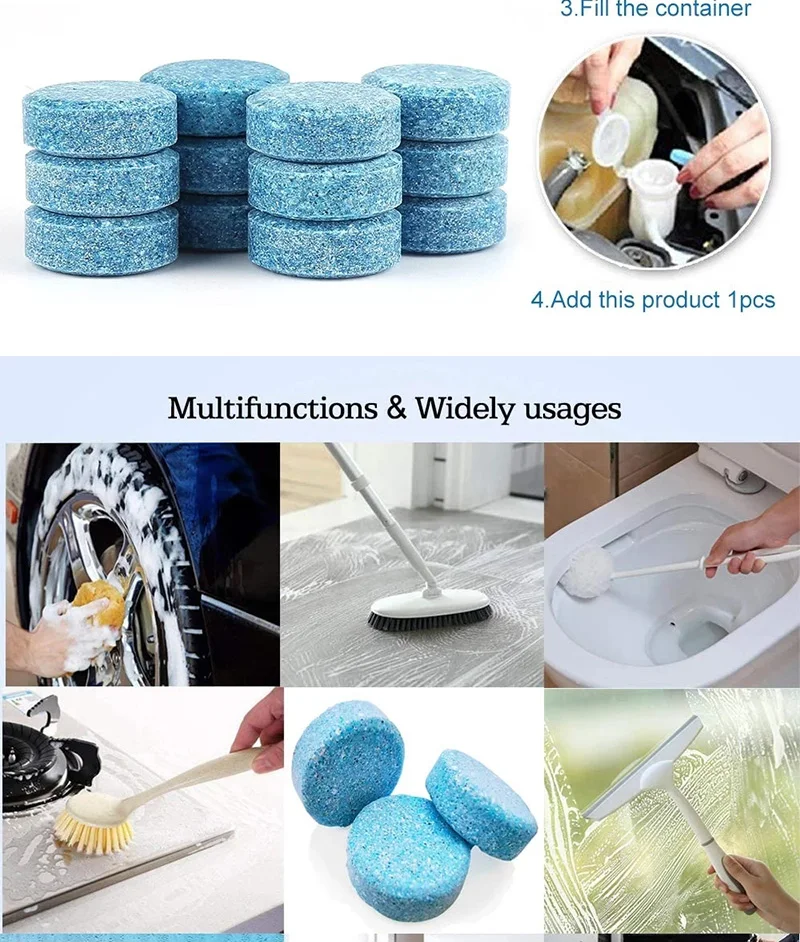 Solid Cleaner Car Windscreen Cleaner Effervescent Tablet Auto Wiper Glass Solid Cleaning Concentrated Tablets Detergent