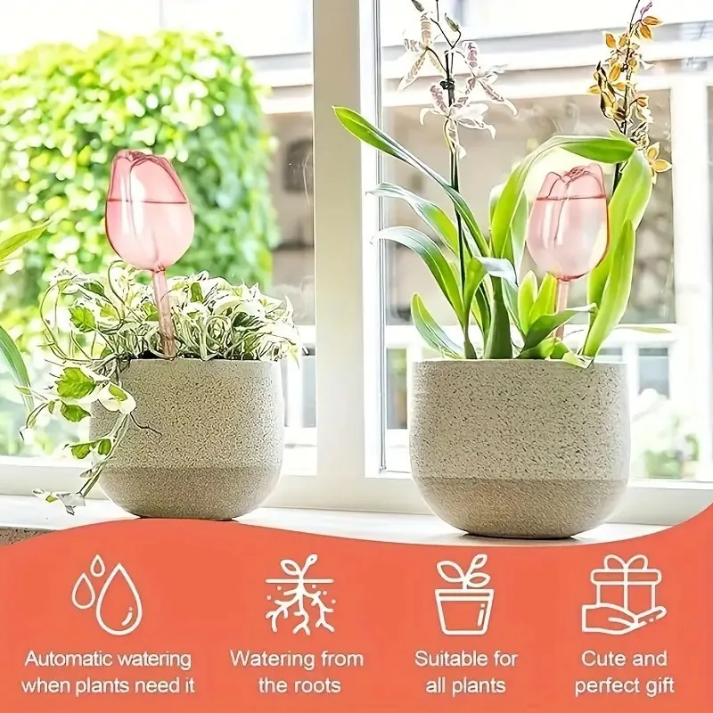 Pink Tulip Plant Watering Balls, Suitable for Indoor and Outdoor Plants, Automatic Plant Drippers, and Automatic Watering