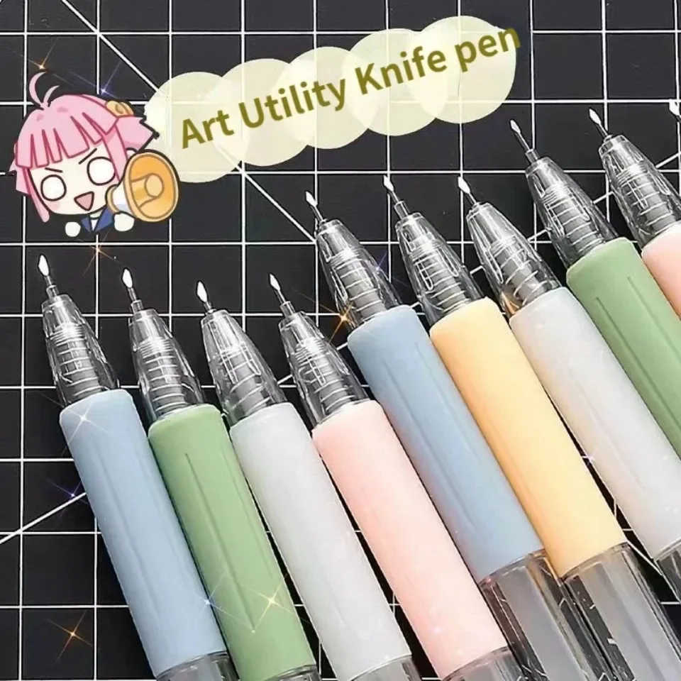 6/1pcs Wrapping Cutting Utility Pen Knife Retractable Press Hand Account Pen Knife Creative Art Paper Cutting Tool for Student