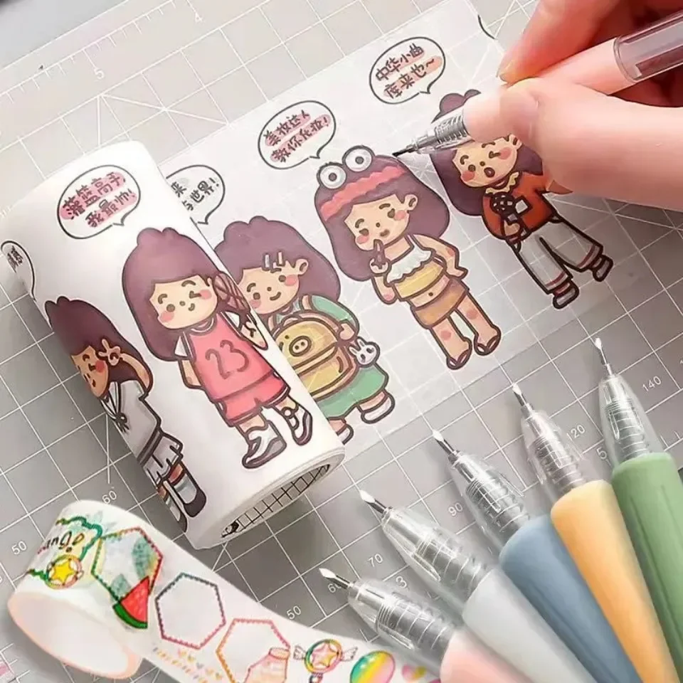 6/1pcs Wrapping Cutting Utility Pen Knife Retractable Press Hand Account Pen Knife Creative Art Paper Cutting Tool for Student