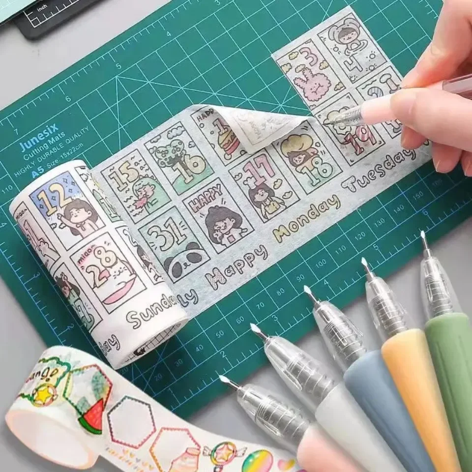 6/1pcs Wrapping Cutting Utility Pen Knife Retractable Press Hand Account Pen Knife Creative Art Paper Cutting Tool for Student