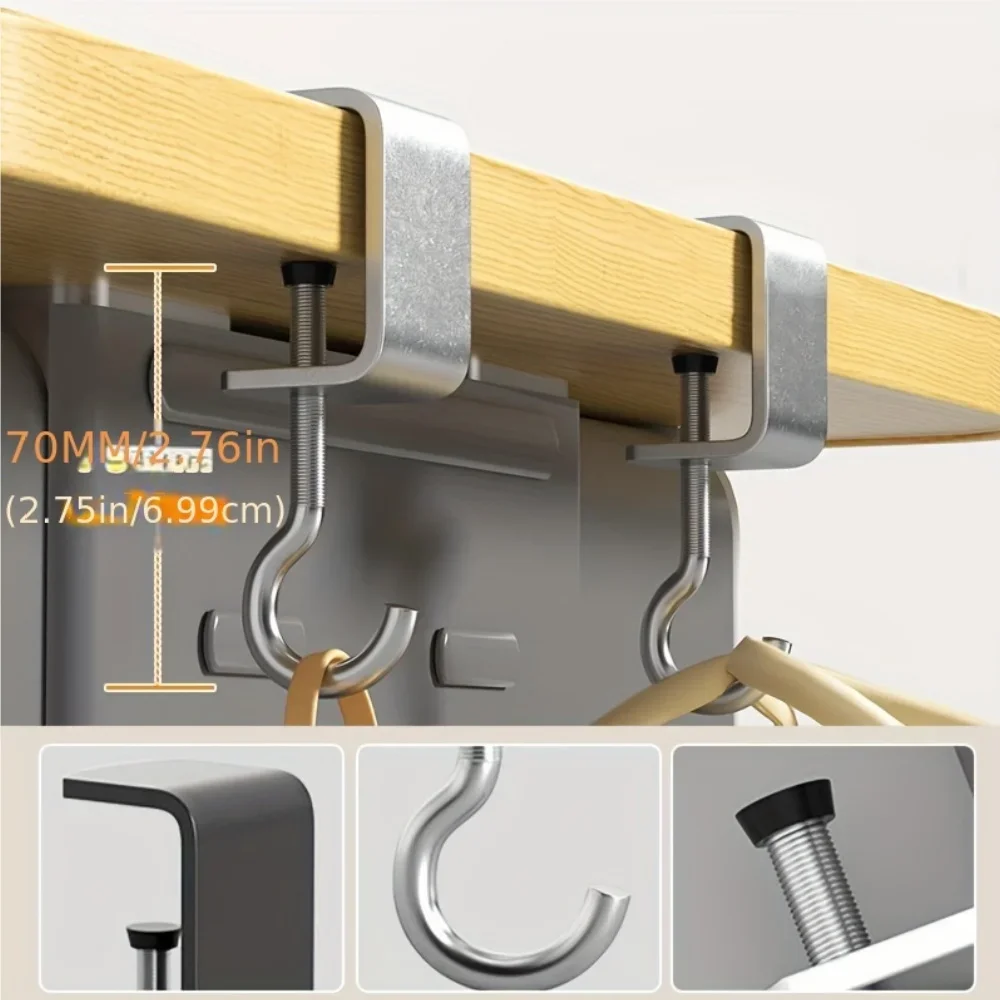 1/2pcs 360° Rotatable Steel Table Hooks - Detachable, Non-Destructive Installation for Office Desks, School Dormitories