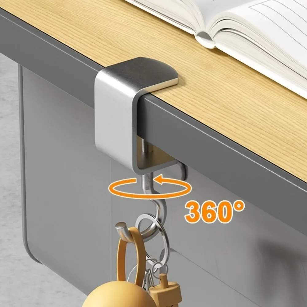 1/2pcs 360° Rotatable Steel Table Hooks - Detachable, Non-Destructive Installation for Office Desks, School Dormitories