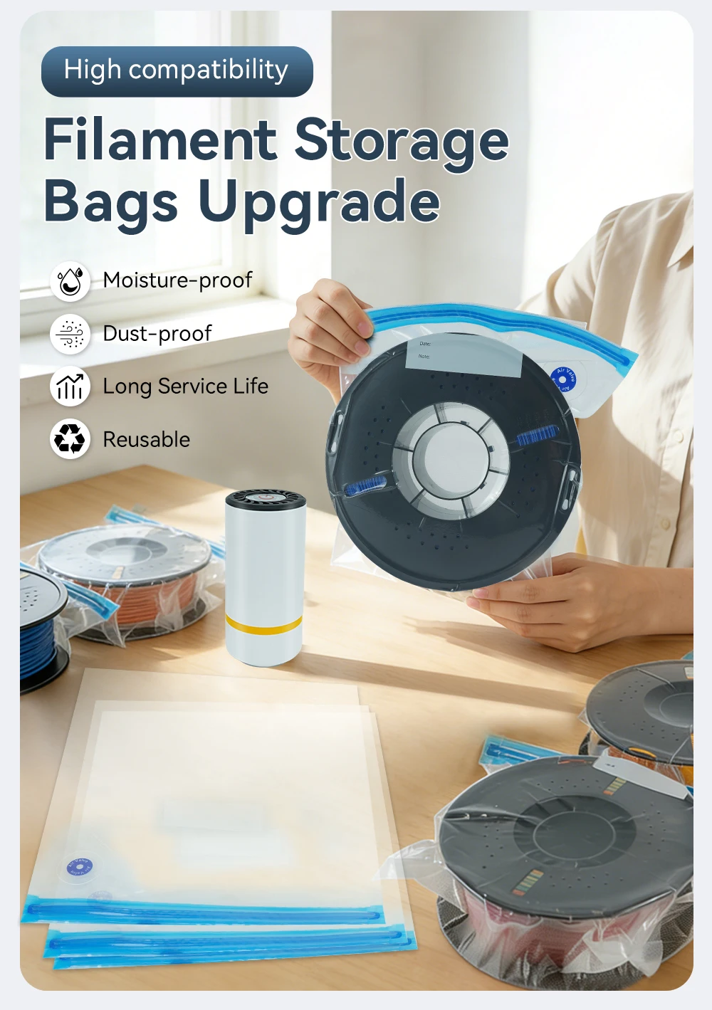 3D Printer Filament Storage Bag PLA ABS PETG Vacuum Bag Dryer Safekeep Humidity Resistant Sealing Bags Keep Filament Dry Sealed