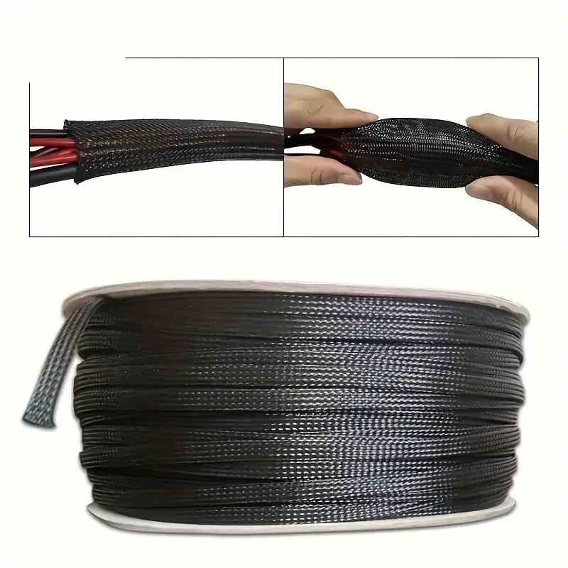 10m /32.8 ft Pet Expandable Braided Mesh Sleeve Black Flexible Wire Mesh Sleeve Tv Audio Pc Cable Protection Against Pet Chewing