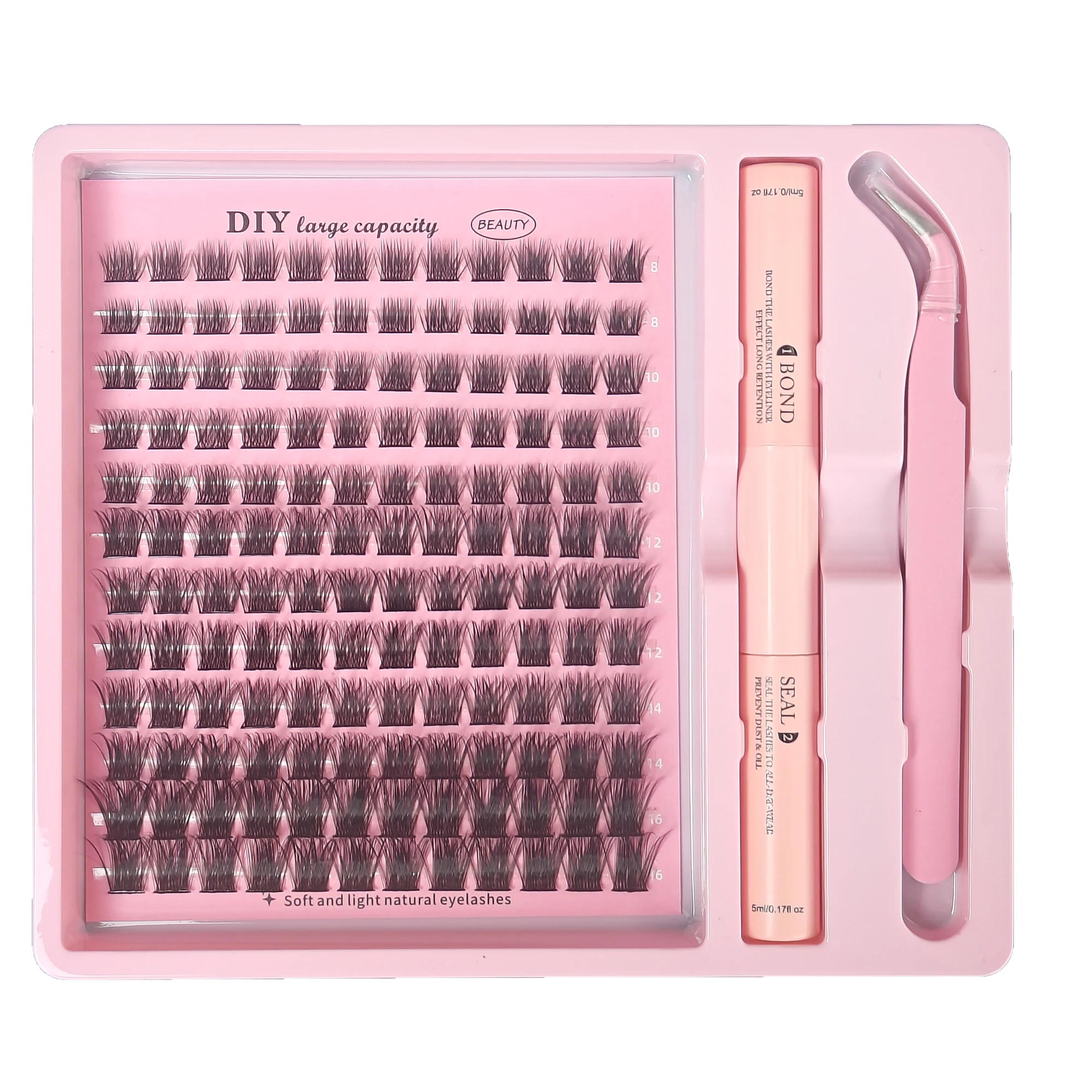 DIY Clusters Lash Kit Full Set 8-16mm Mix Bond&Seal Tweezers Lash for Self Application Makeup Individual Eyelash Extensions