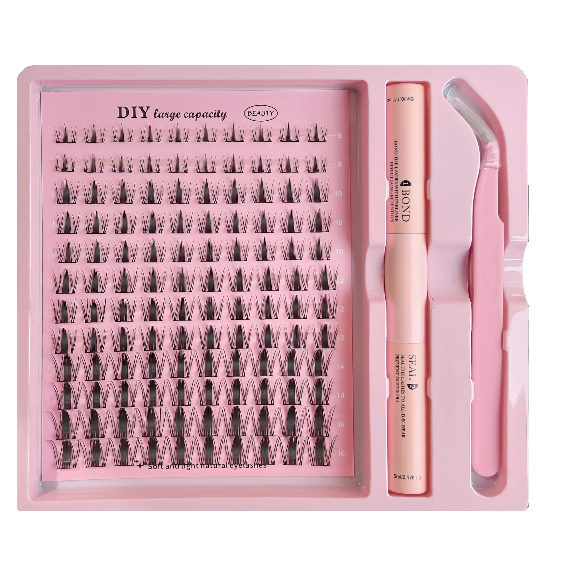 DIY Clusters Lash Kit Full Set 8-16mm Mix Bond&Seal Tweezers Lash for Self Application Makeup Individual Eyelash Extensions
