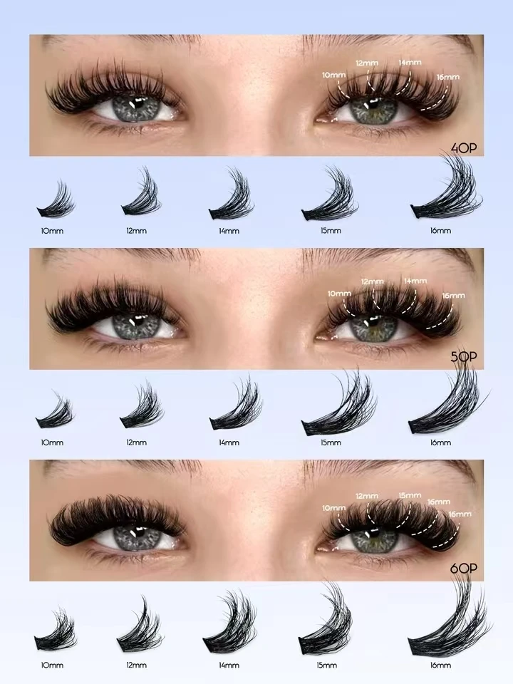 DIY Clusters Lash Kit Full Set 8-16mm Mix Bond&Seal Tweezers Lash for Self Application Makeup Individual Eyelash Extensions