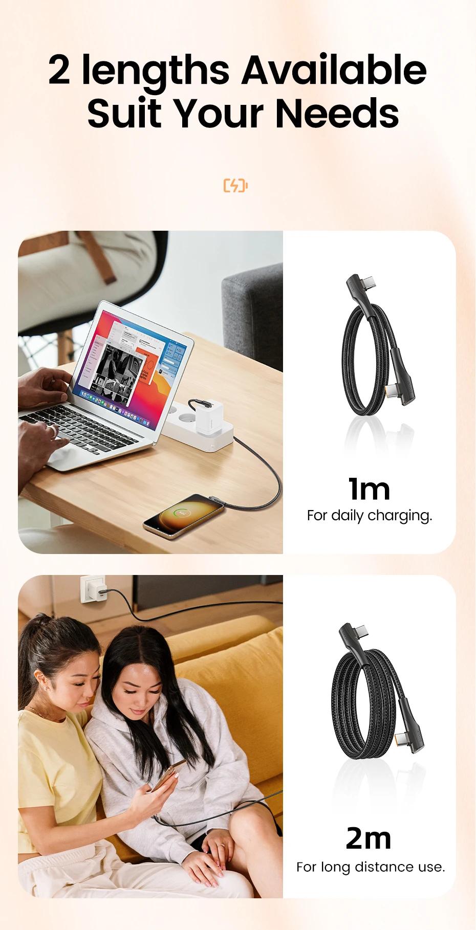 Toocki PD 60W 100W USB Type C Cable 90 Degree Dual Elbow Data Cord For iPhone 15 Xiaomi Samsung S23 Realme 5A Fast Charging Wire