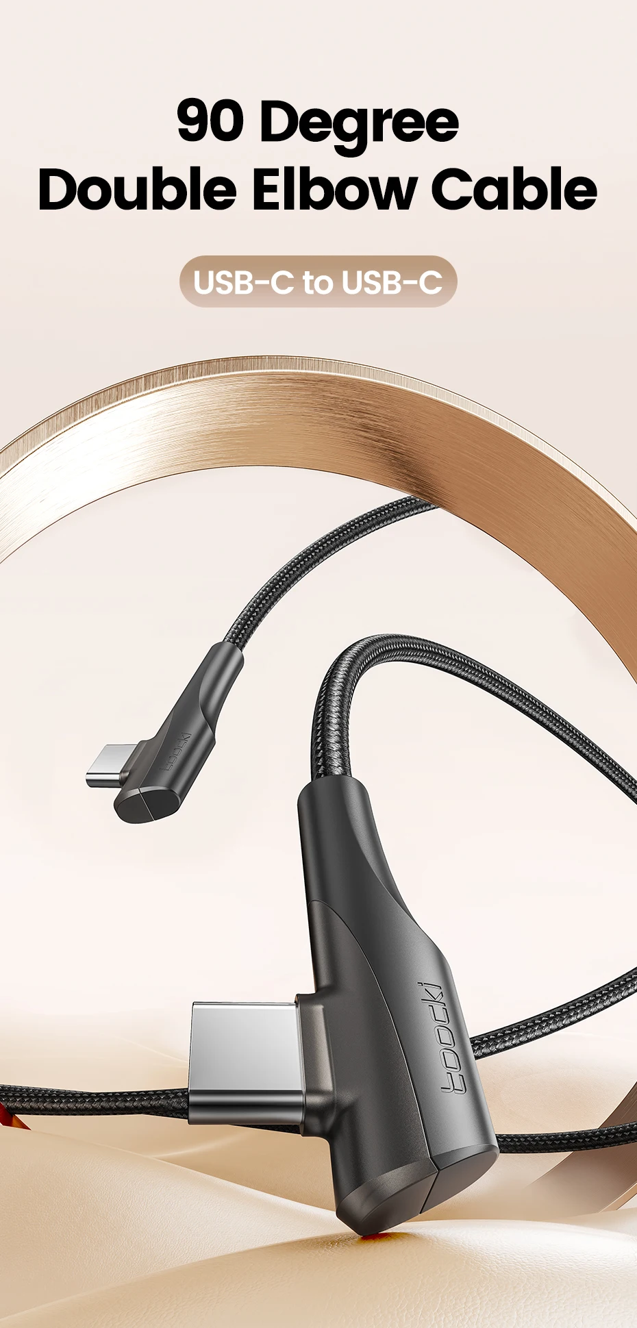 Toocki PD 60W 100W USB Type C Cable 90 Degree Dual Elbow Data Cord For iPhone 15 Xiaomi Samsung S23 Realme 5A Fast Charging Wire