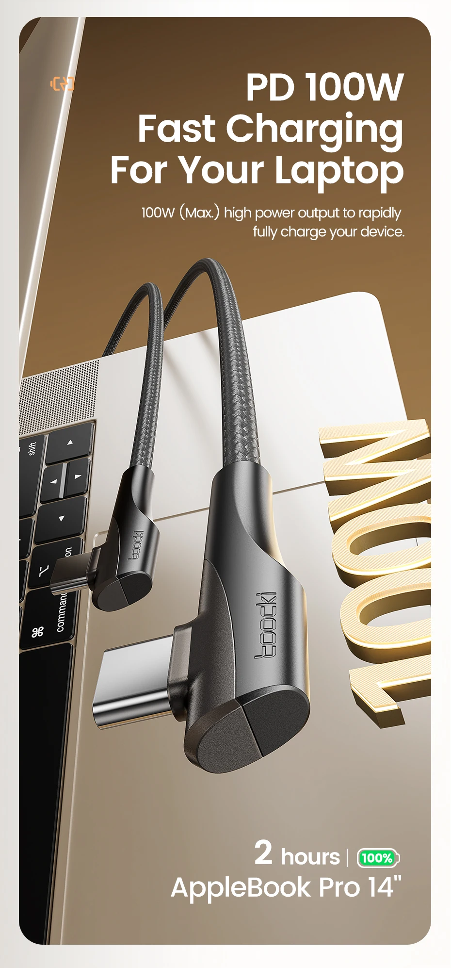 Toocki PD 60W 100W USB Type C Cable 90 Degree Dual Elbow Data Cord For iPhone 15 Xiaomi Samsung S23 Realme 5A Fast Charging Wire