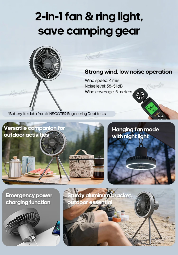 10000mAh 4000mAh Camping Fan Rechargeable Desktop Portable Circulator Wireless Ceiling Electric Fan with Power Bank LED Lighting