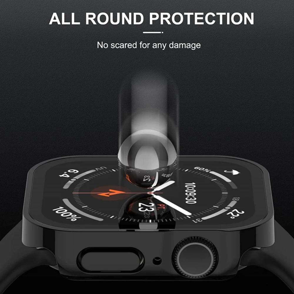 Glass+Case for Apple Watch 42 46mm 45mm 41 49 44mm 40 Mm Straight Edge Screen Protector Cover Case iWatch SE 6 7 8 9 10 11 Ultra